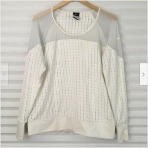 Nike Dri-Fit Sweatshirt Top Athletic Logo Womens Mesh Vented Ivory